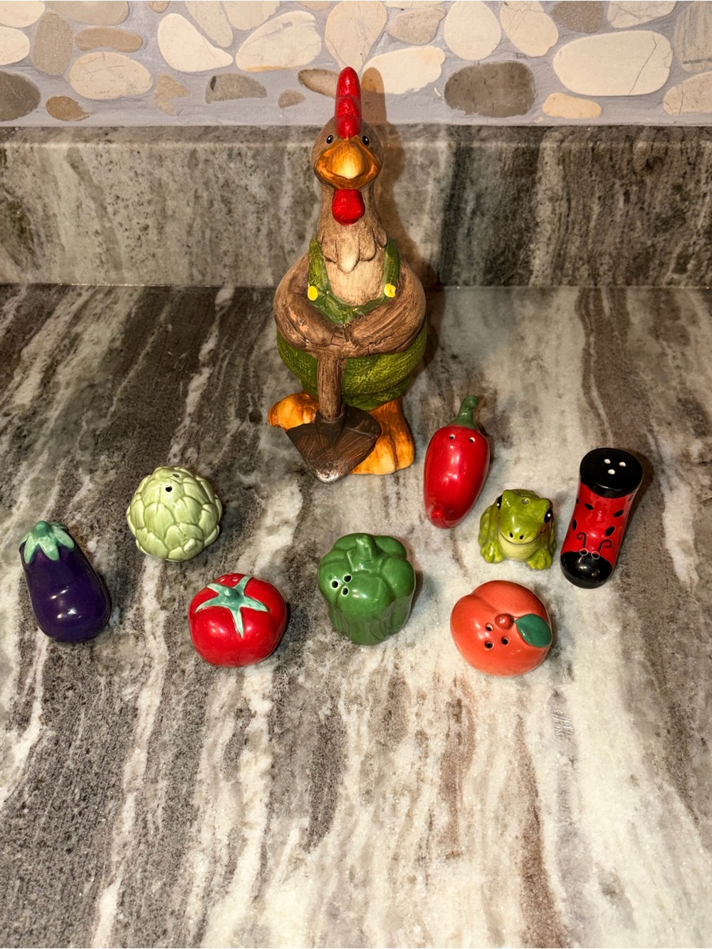BUNDLE:  Decorative Chicken Accent pieces with several salt and pepper shakers
